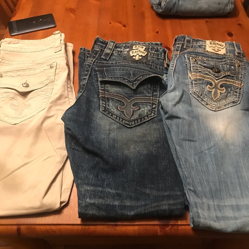 Three pair of rock revival jeans